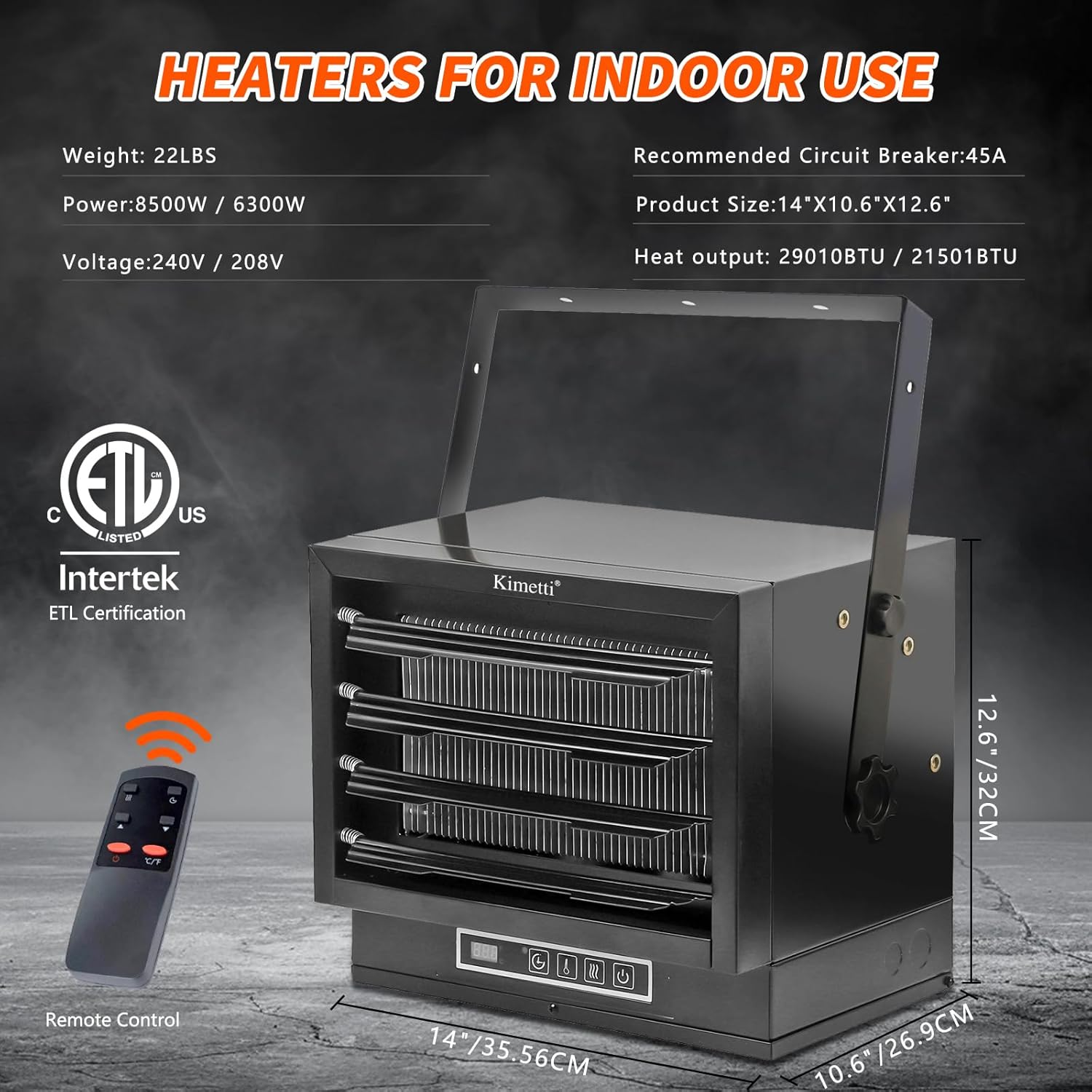 8500W Garage Heater Electric, 240V Ceiling Mount Shop Heater Hardwired Heaters with Remote & Timer, Overheat Protection Space Heaters for Garage & Workshop
