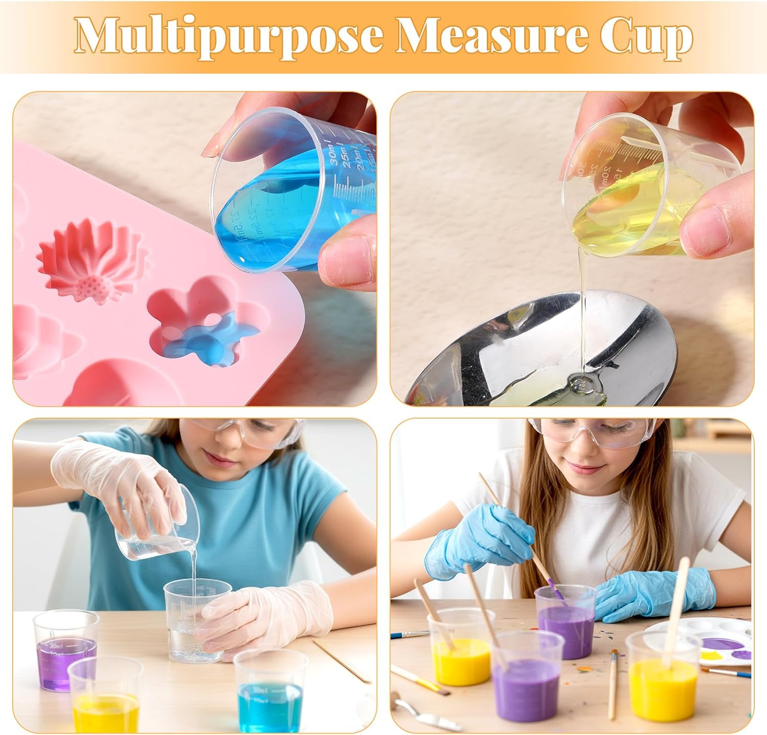 10 PCS 30ml (1oz) Medicine Measuring Cups Plastic, Mini Clear Liquid Measuring Cups Small Graduated Beakers for Kitchen Lab Measure Tool Cooking Home Crafts, Reusable Accurate Stackable