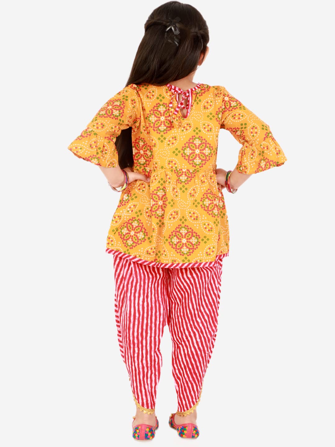 superminis Cotton Printed Baby Girls Peplum Kurti With Dhoti Style Salwar Ethnic Dress Set (Orange, 6-12 Months) 1