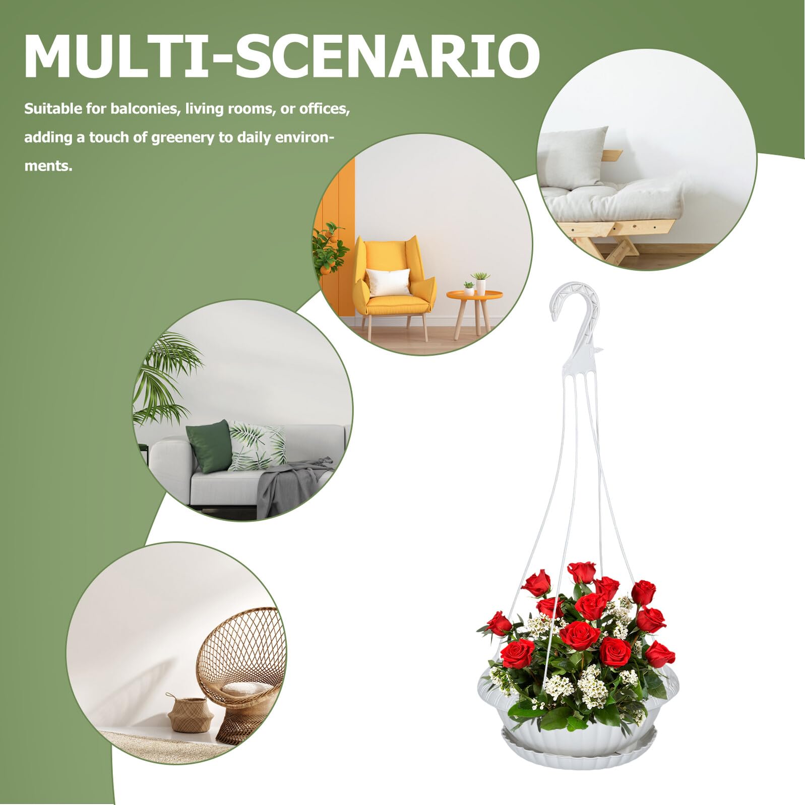 Lurrose Set 2 Pezzi Fioriere Sospese in Plastica con Gancio e Sottovaso Cesto Portafiori Sospeso per Giardinaggio Interno ed Esterno Vasi Decorativi per Piante da Veranda e Balcone