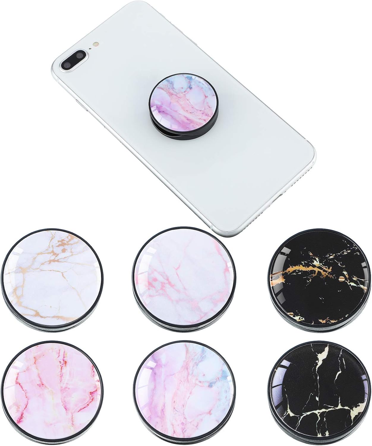 6 Pieces Marble Phone Grip Holder Stand Marble Phone Finger Holders Kickstand Hand Grip Widely Compatible with Most Phones Cases Phone Grip for Smartphone and Tablets (Lively Color)