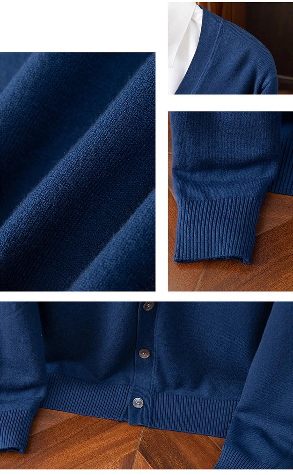 Manteau d'hiver en laine mérinos et cachemire pour homme – Cardigan à col en V – Style décontracté – Couleur unie – Manteau