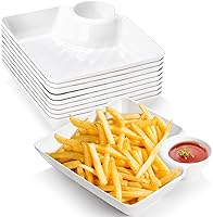 Vista 1 de Lawei Juego de 10 platos de papas fritas y platos de inmersión, platos de plástico para albóndigas con platillo de inmersión, platos blancos