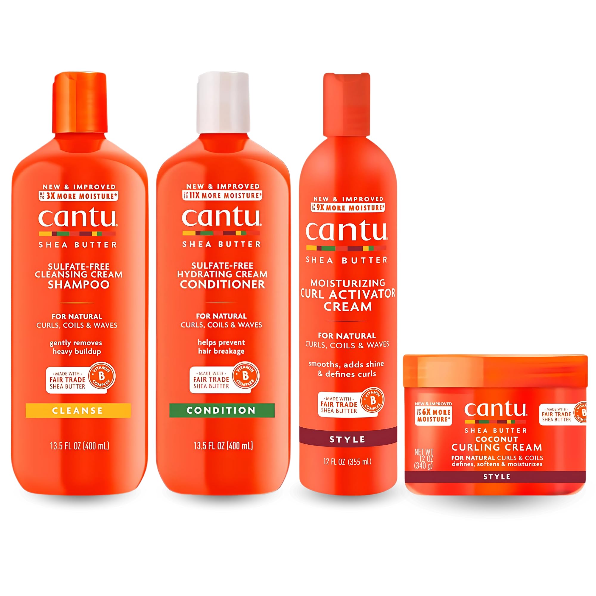 Cantu Crema de rizo de coco 12oz con champú y acondicionador sin sulfato y manteca de karité hidratante activadora