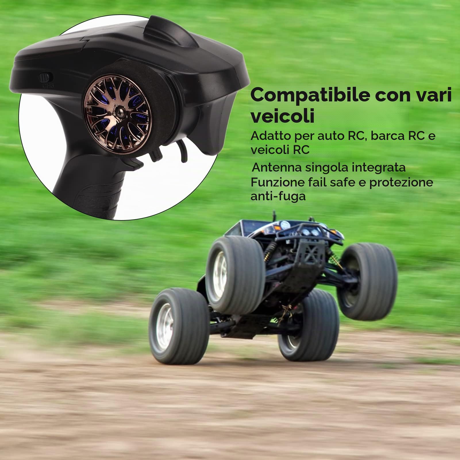 BuyWeek RC Trasmettitore e Ricevitore, Telecomando 2.4G 3 Canali Trasmettitore Radio per RC Barca Auto