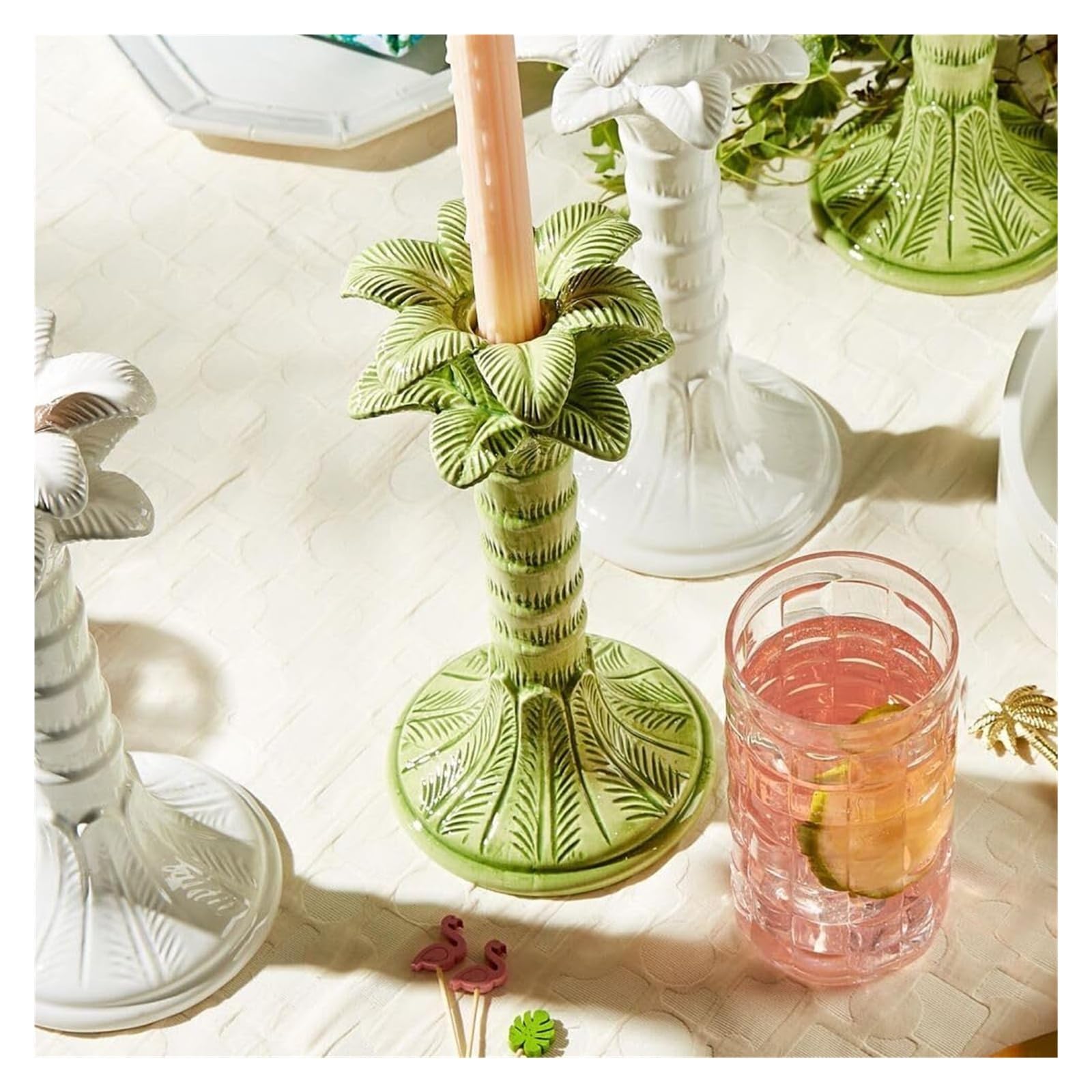 Candelabros Juego de 2 candelabros cónicos con Hoja Palma Verde Decoración para Fiestas