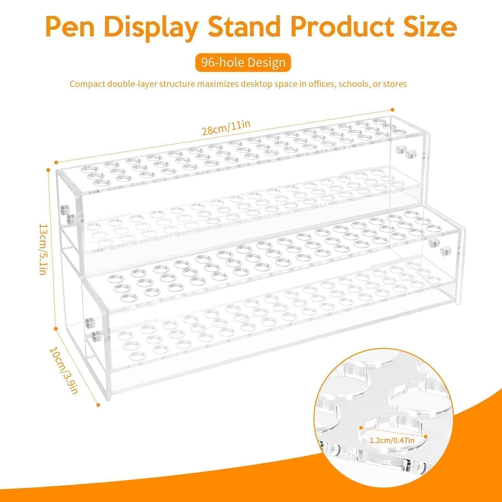 Stifteständer mit 96 Fächern, 2-stöckiger Acryl-Stifthalter für Bastel-Shows, 12 mm, Perlen-Stifte, Pinselhalter, Bleistift-Organizer, Make-up-Pinsel-Organizer, Kunstpinsel-Organizer für Schreibtisch