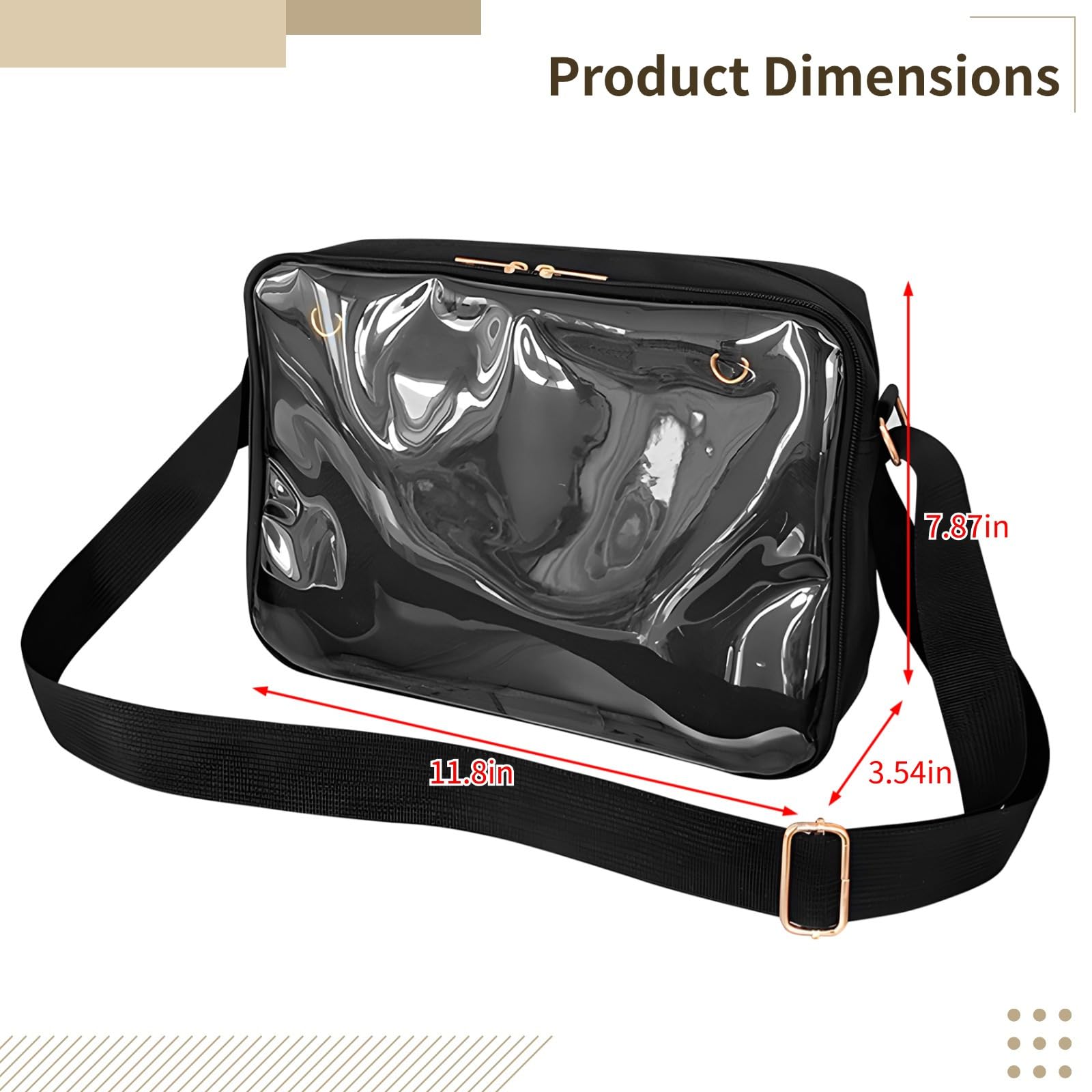 Black Oxford Fabric Ita Bag, Crossbody Purse with Adjustable 