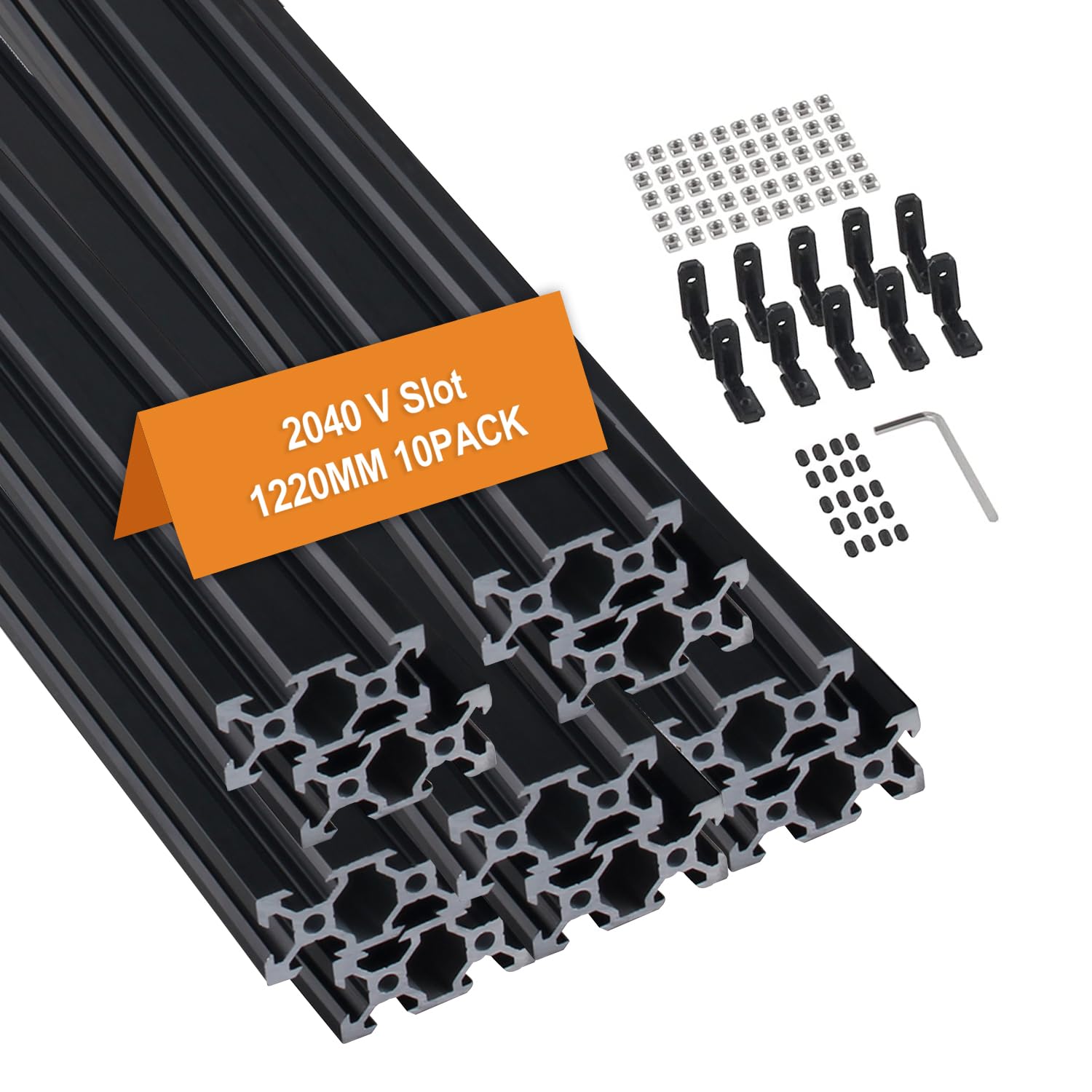 CNCMANS Profilo in alluminio 2040, 10 pezzi, 1220 mm, 2040, profilo in alluminio, 20 x 40 V, tipo europeo, profilo in alluminio 2040, tipo V, connettore angolare a L, dado a T, per stampanti 3D,