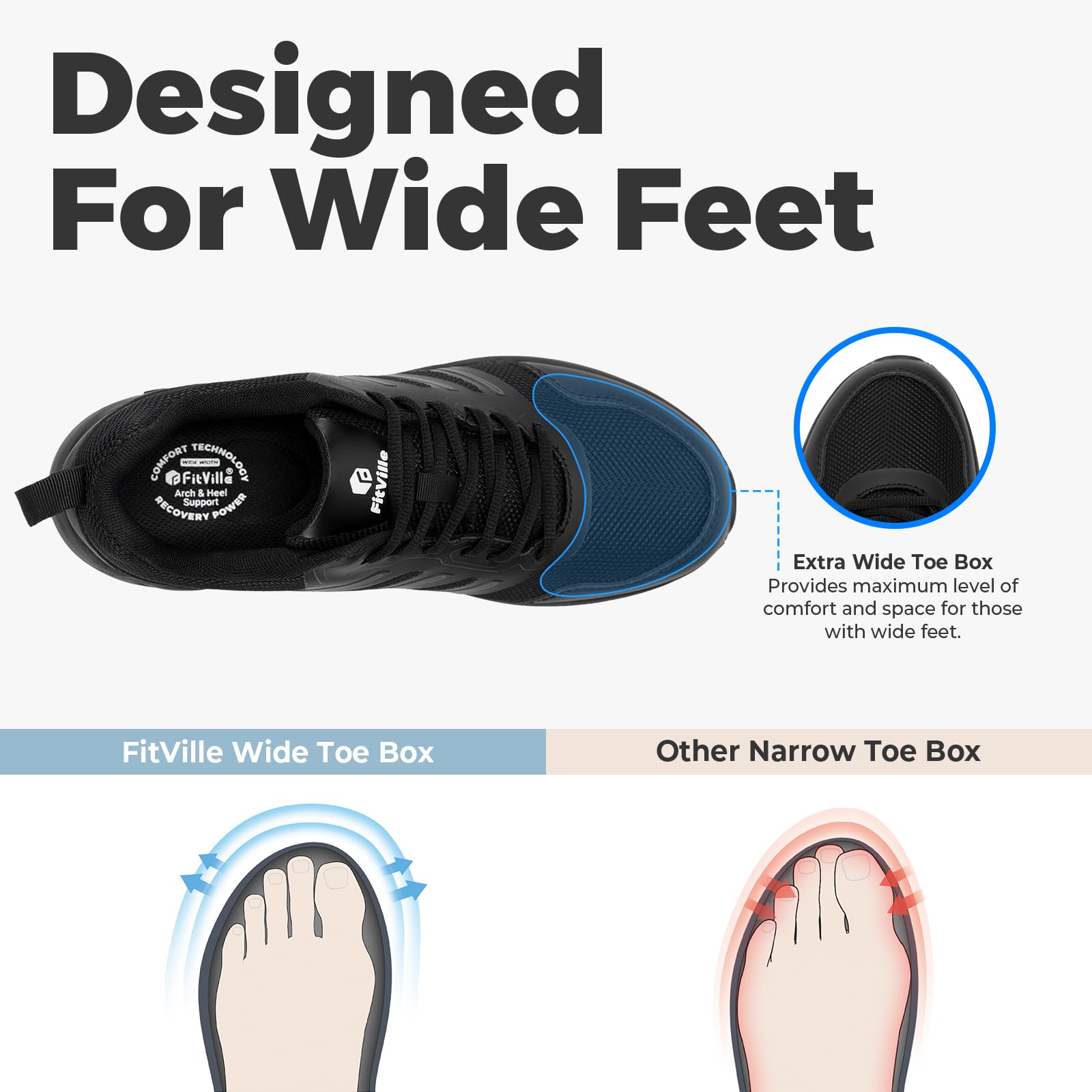 Buty do biegania FitVille Męskie bardzo szerokie buty do biegania w terenie Szerokie lekkie buty sportowe Buty outdoorowe Wygodne buty fitness Buty trekkingowe