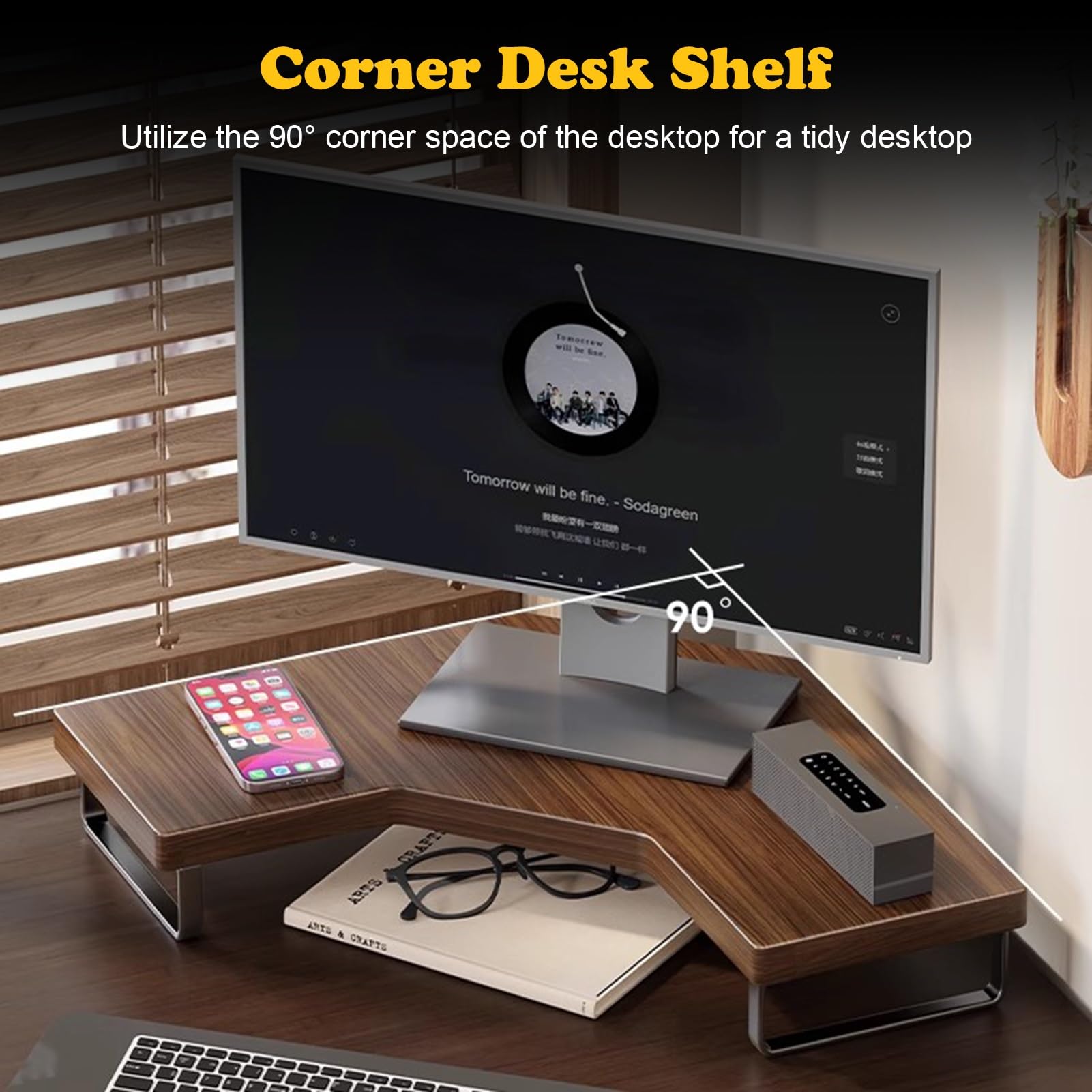 Supporto Monitor Supporto per Monitor da Scrivania in Legno con Piedini in Ferro, Rialzo per Computer, Rialzo per Monitor Ergonomico, Ripiano per La Scrivania Dell'ufficio Domestico