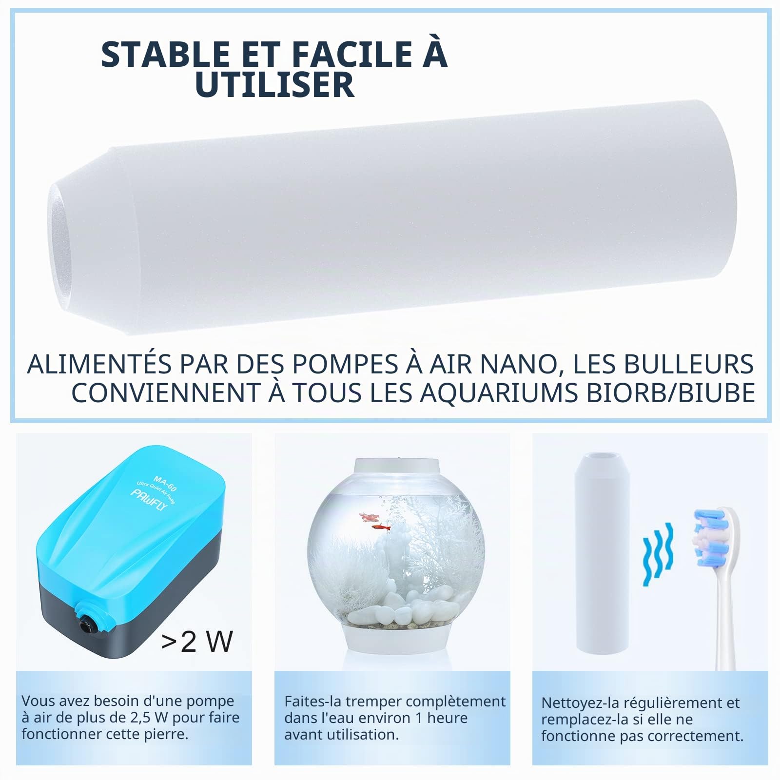 Pawfly Cylindres de Pierre à air pour Aquarium, 5 Pièces Mini Bubbler Blanc de Remplacement pour Tube spécifique Classic Flow Halo et Life Fish Tanks Diffuseur de Bulles pour Nano Air Pumps