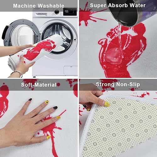 Miniatura 6 de Vanleonet Alfombra de baño de Halloween, huella sangrienta, huella de sangre impresa, alfombra de baño antideslizante y absorbente, decoración