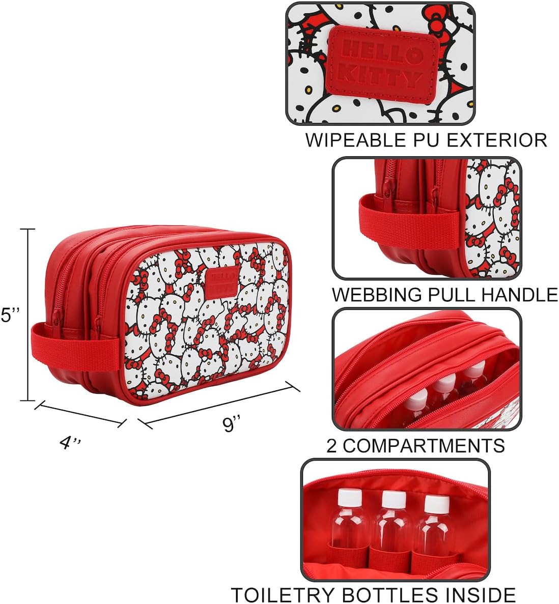 Bioworld Hello Kitty Character Face All-Over Print 9" Dual Compartment Toiletry Kit - Image 5
