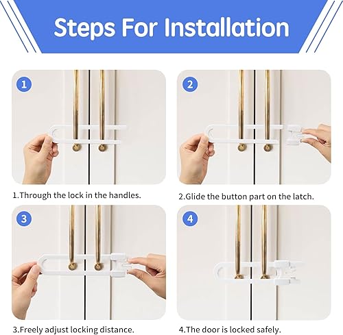 Miniatura 5 de Paquete de 10 cerraduras deslizantes para gabinetes de bebé, ajustables en forma de U, pestillos a prueba de niños para cocina, baño,