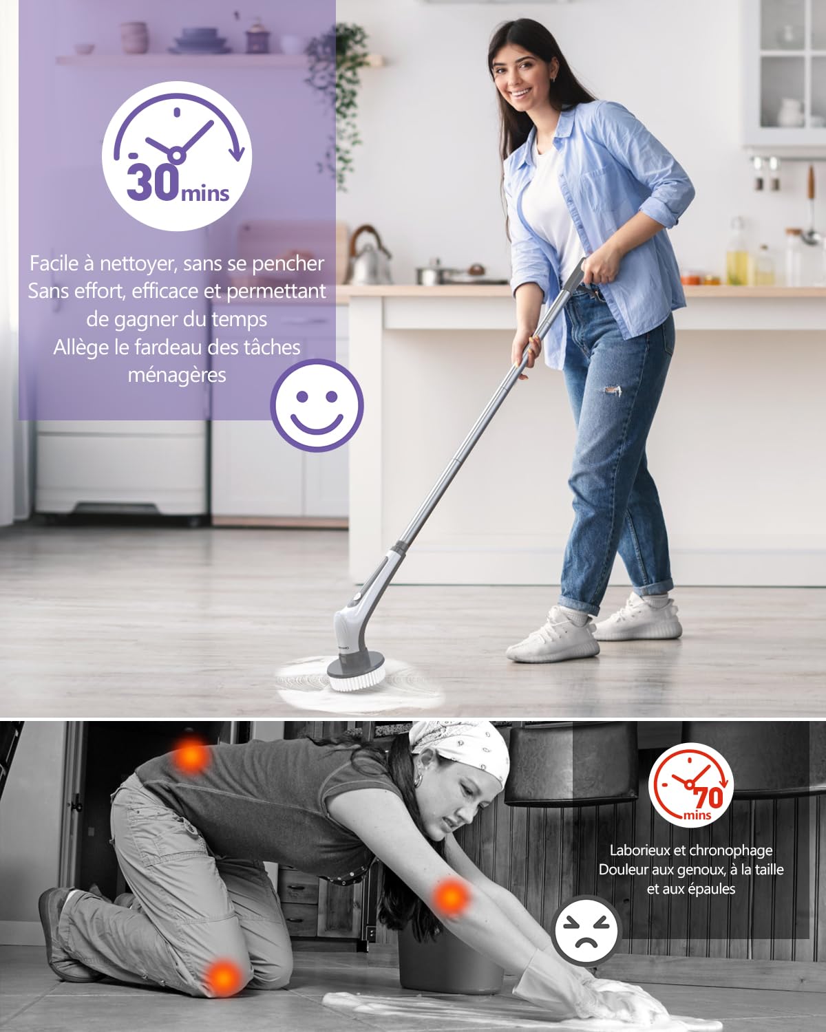 Jeffergarden Brosse Nettoyage Electrique Sans Fil, Brosse Rotative Nettoyage Avec 8 Tetes Interchangeables Manche Reglable Pour Salle De Bain Maison Et Cuisine 91896583