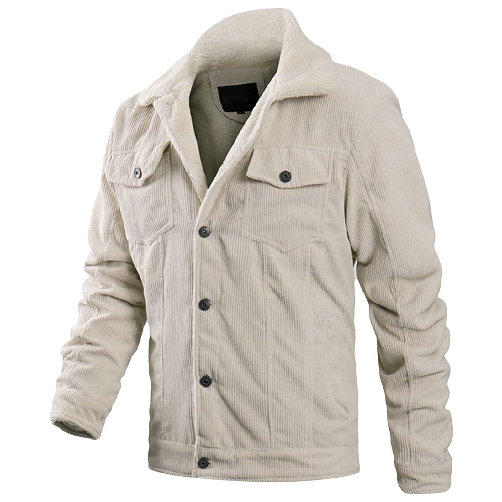 Chaqueta de pana con forro polar Sherpa para hombre, estilo vintage, casual, con botones, de algodón grueso, cálido, para invierno