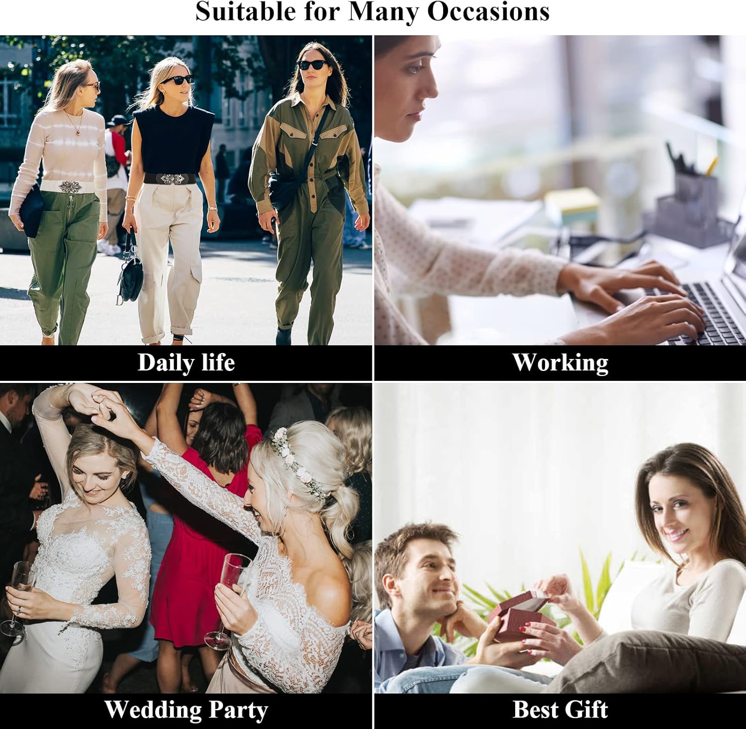 LEACOOLKEY 4 Pack Women Wide Elastic Waist Belt for Dress Plus Size Vintage Stretch Belt Retro Buckle 2.36" Width - Image 7