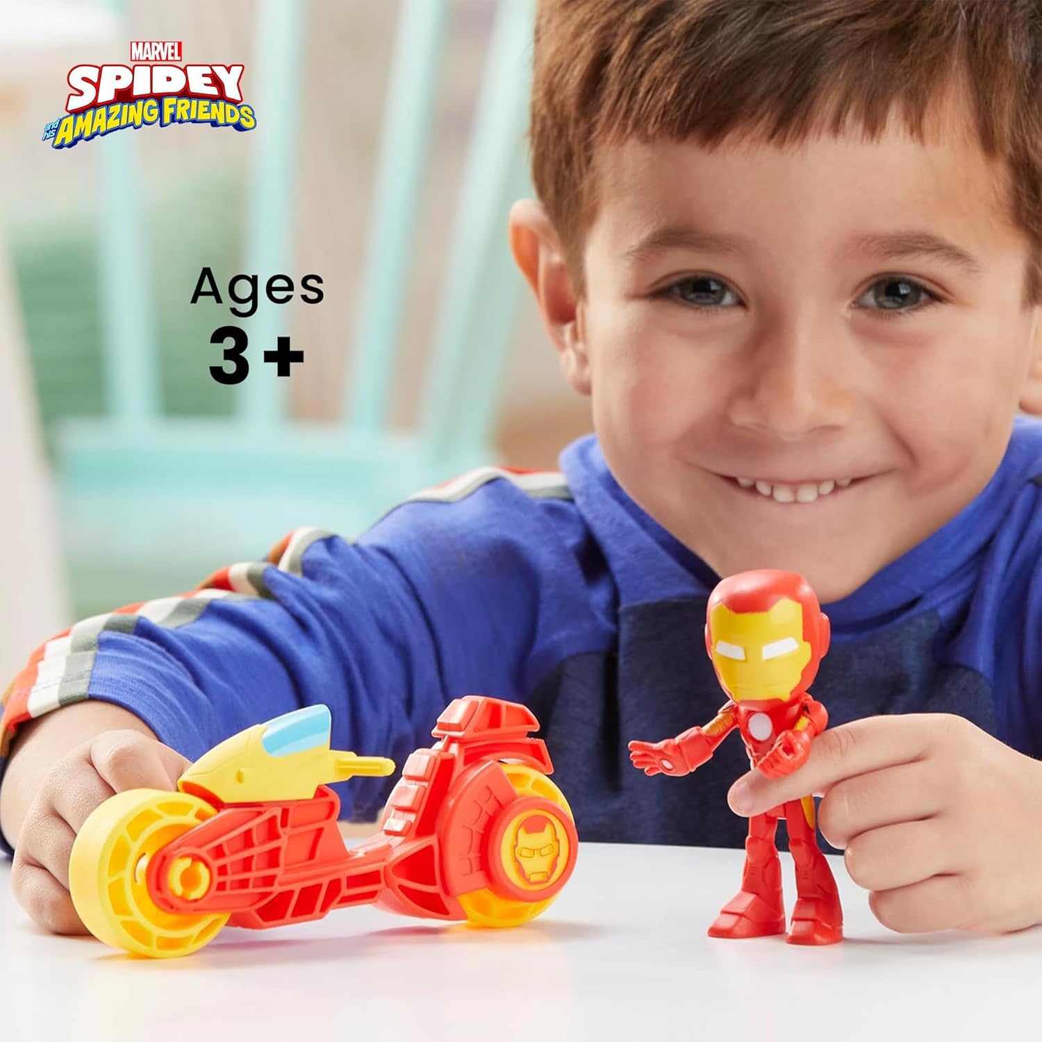 Spidey and His Amazing Friends, Iron Man Action Figure & Toy Motorcycle Playset, Marvel Super Hero Preschool Toys for Kids 3 and Up