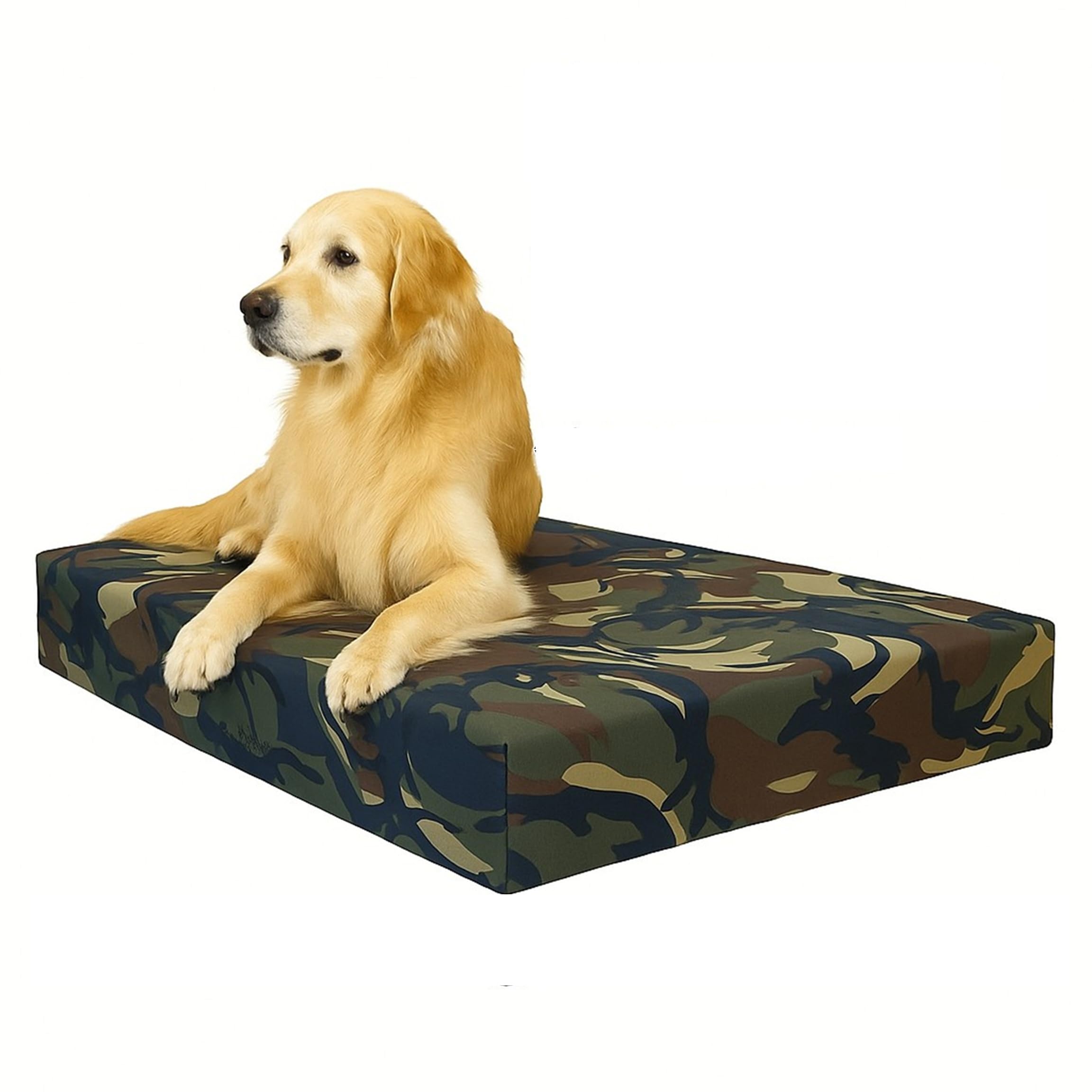 FOAMSUPA Heavy Duty Pet Dog Bed Mattress Mat Cushion with Tough Waterproof cover (Army Camouflage, X Large 105cm x 70cm x 5cm – 42″ x 28″ x 2″)