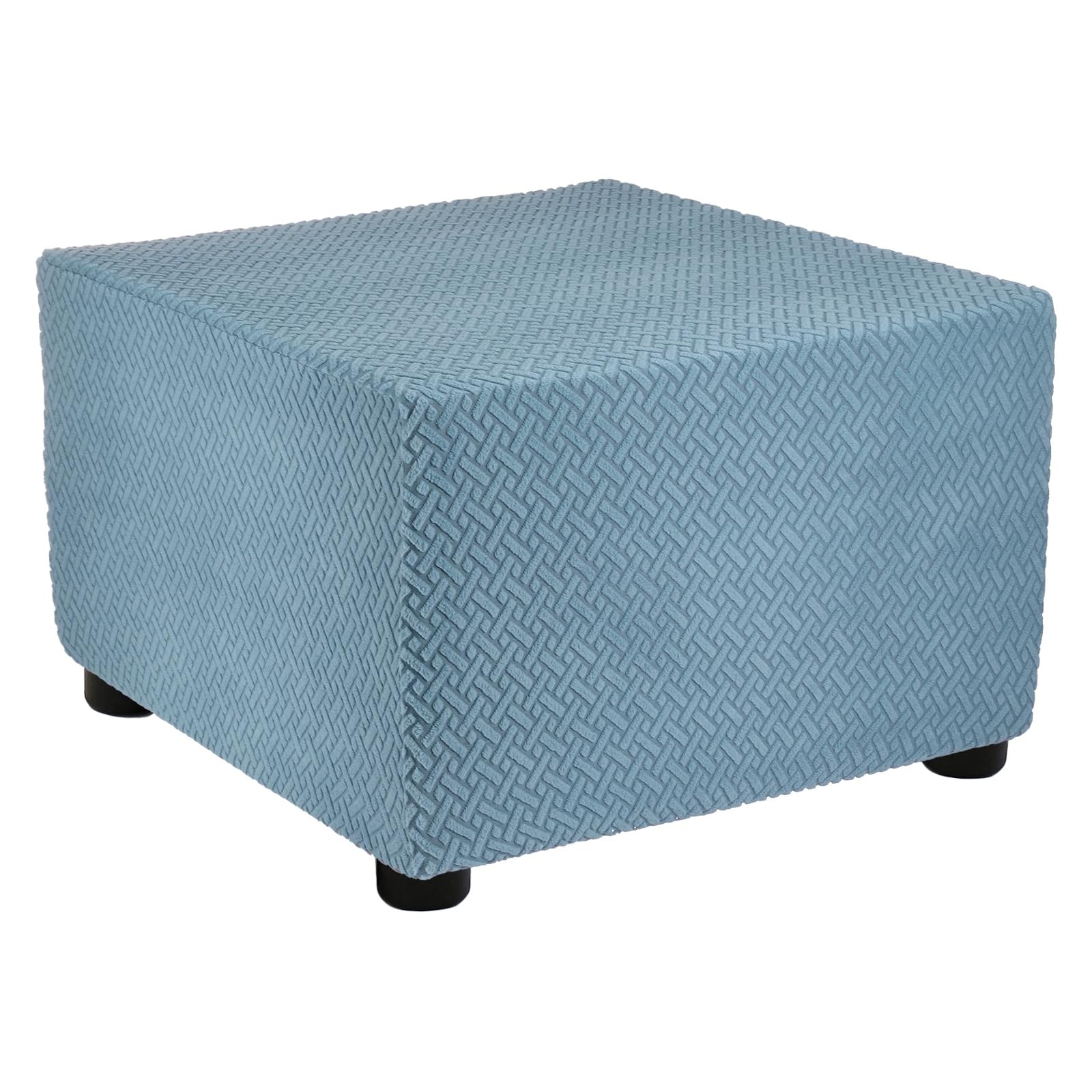 sourcing map Stretch Ottoman Cover Twill Square Ottoman Slipcover with Elastic for Foot Stool Living Room Bedroom Fit Length 57-70cm / 23"-27", Medium, Blue — image 1