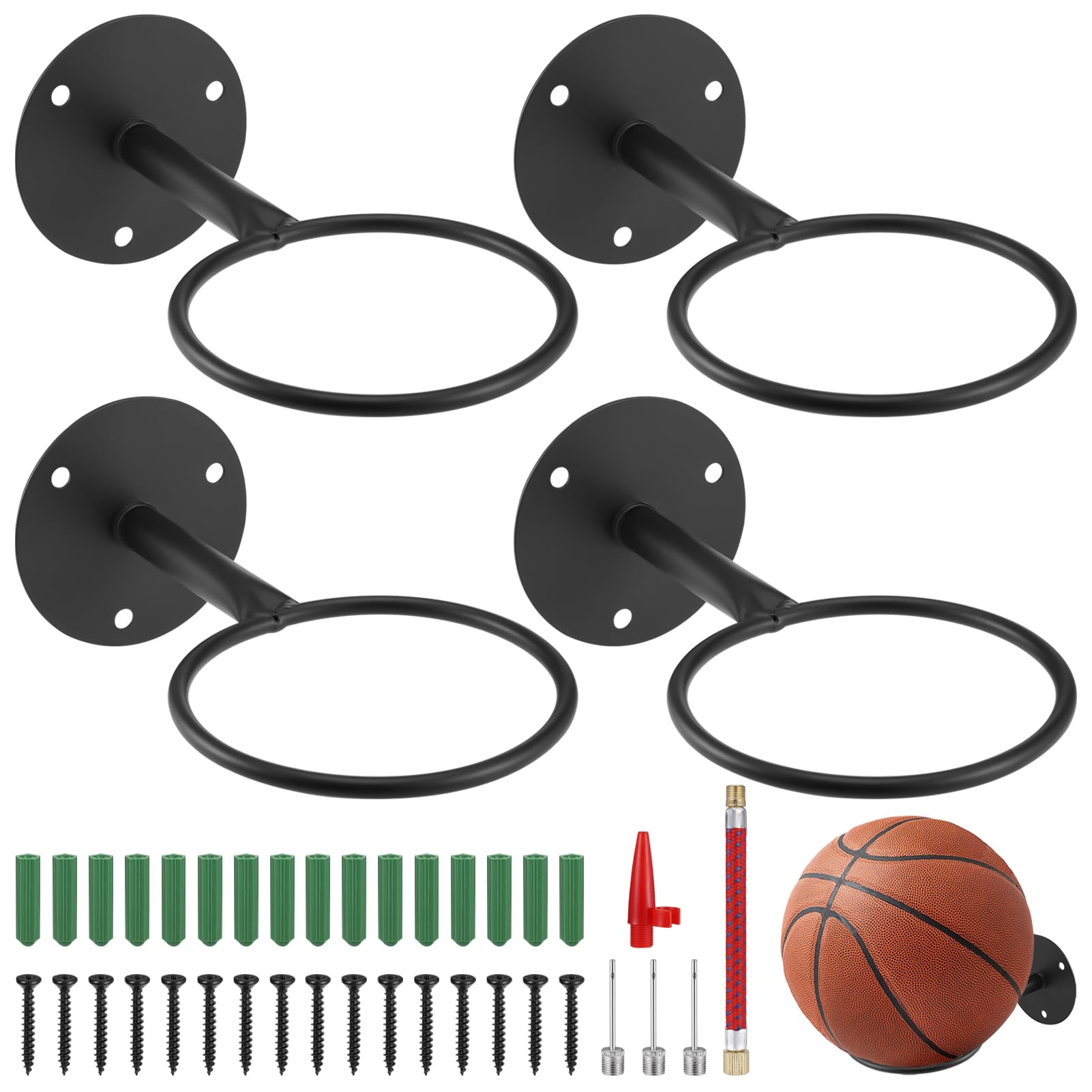 4er-Set Ballhalterung Wand – Robust, Aus Metall, Mit Schrauben & Aufblasvorrichtung – Für Basketball, Fußball & Volleyball 4er-Set Ballhalterung Wand – Robust, Aus Metall, Mit Schrauben & Aufblasvorrichtung – Für Basketball, Fußball & Volleyball