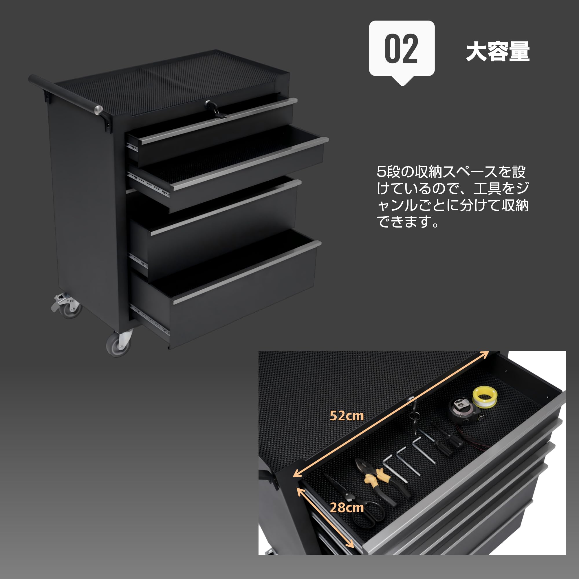 Amazon.co.jp: DIY作業向け 高耐久スチール製 ツールキャビネット 5段