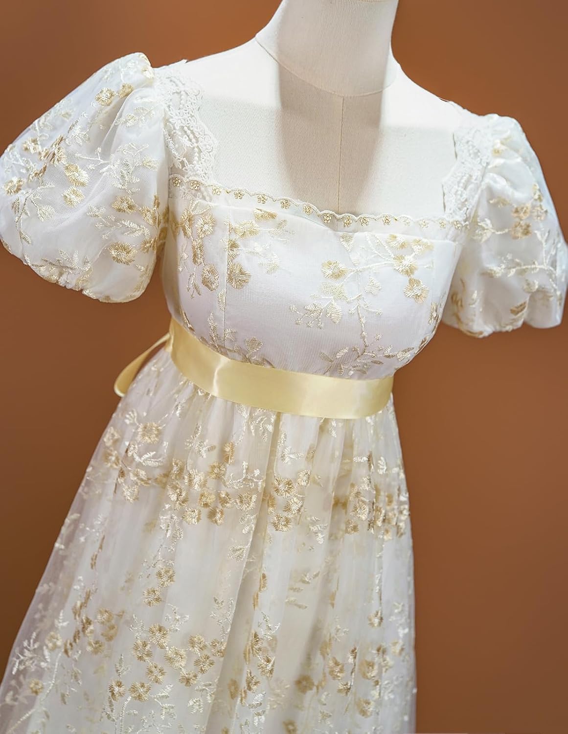 Regency Dresses for Women 1800s Elegant Embroidery Empire Waist Dress