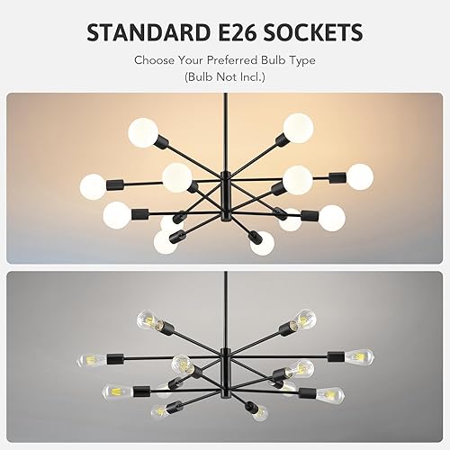 Miniatura 2 de VONLUCE Lámpara de araña moderna geométrica, industrial negra, accesorios de iluminación para comedor, farol de granja, lámpara colgante de techo