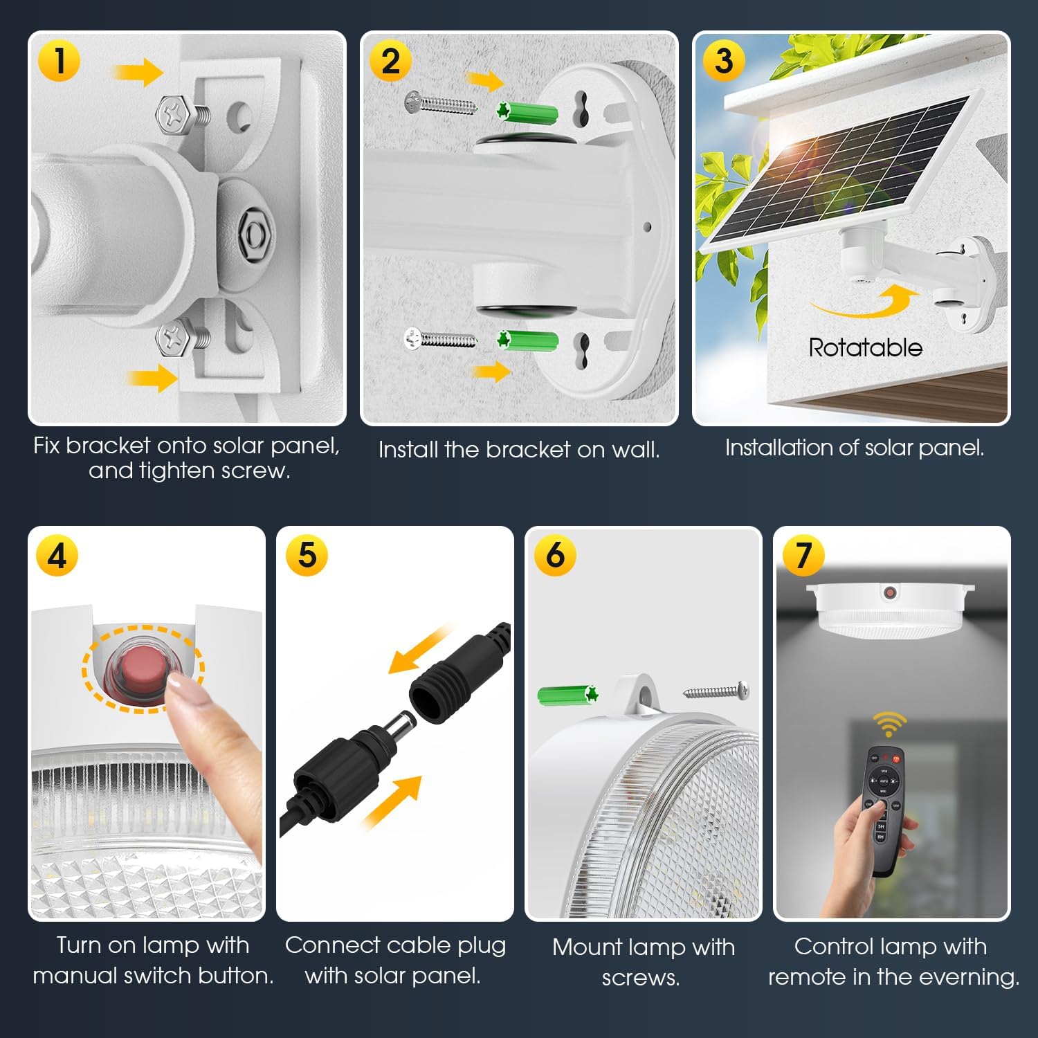 Solar Ceiling Light-Motion Sensor, 30S/60S Timer & 4 Modes & Tricolor, Daytime & Dimmable with Remote & ON/Off Switch, Waterproof Indoor/Outdoor Solar Shed Lights for Barn/Porch/Chicken Coop