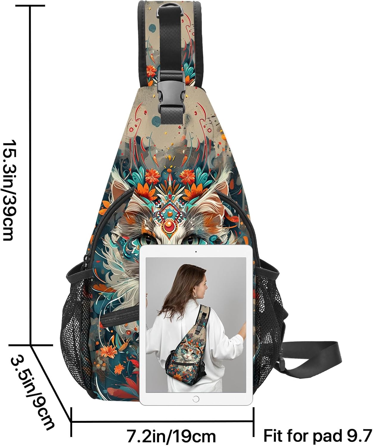 FyLybois Cat Sling Bag for Women Crossbody Backpack Lightweight Chest Daypack Fashion Shoulder Bags for Travel Hiking Biking - Image 3