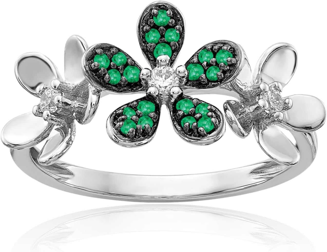 IceCarats 14K Solid White Gold 1.17 carat Green Emerald Diamond Stackable Ring 2mm Slim Band Round Cut, Natural, Prong Set