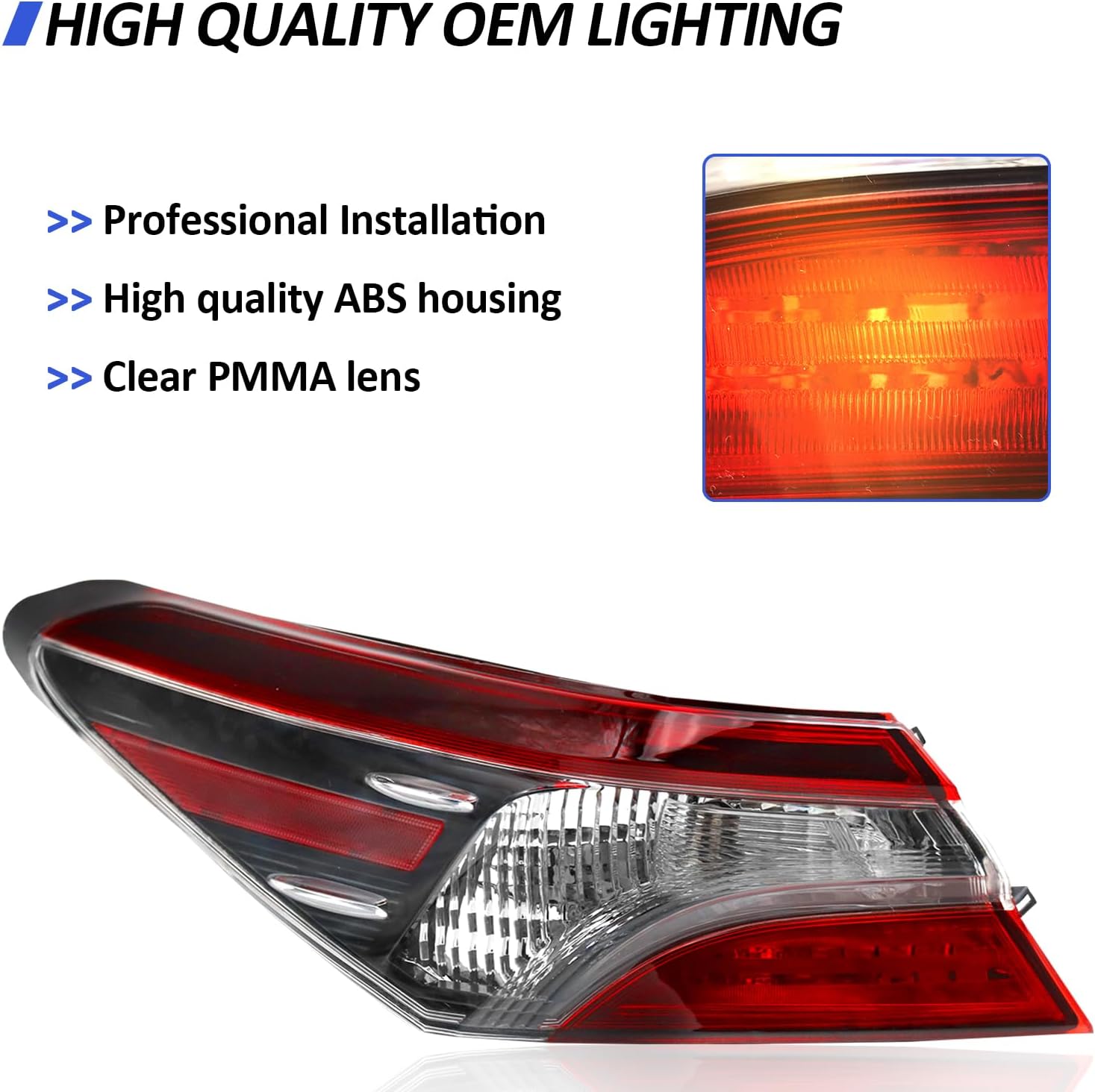 Left outer Tail Light Fit for 2021 2022 2023 Toyota Camry LE/SE/TRD, Halogen Tail Lamp Assembly Replacement (Driver Side)