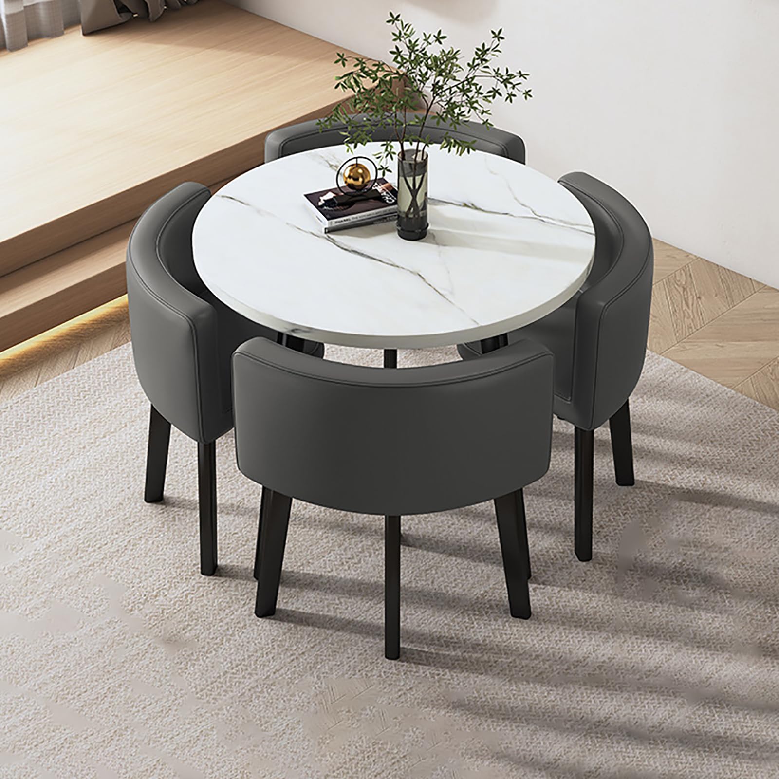 Juego de mesa redonda de comedor para 4 mesas pequeñas de bar de desayuno con sillas, muebles simples de oficina, sala de conferencias, ahorro de espacio, diseño moderno