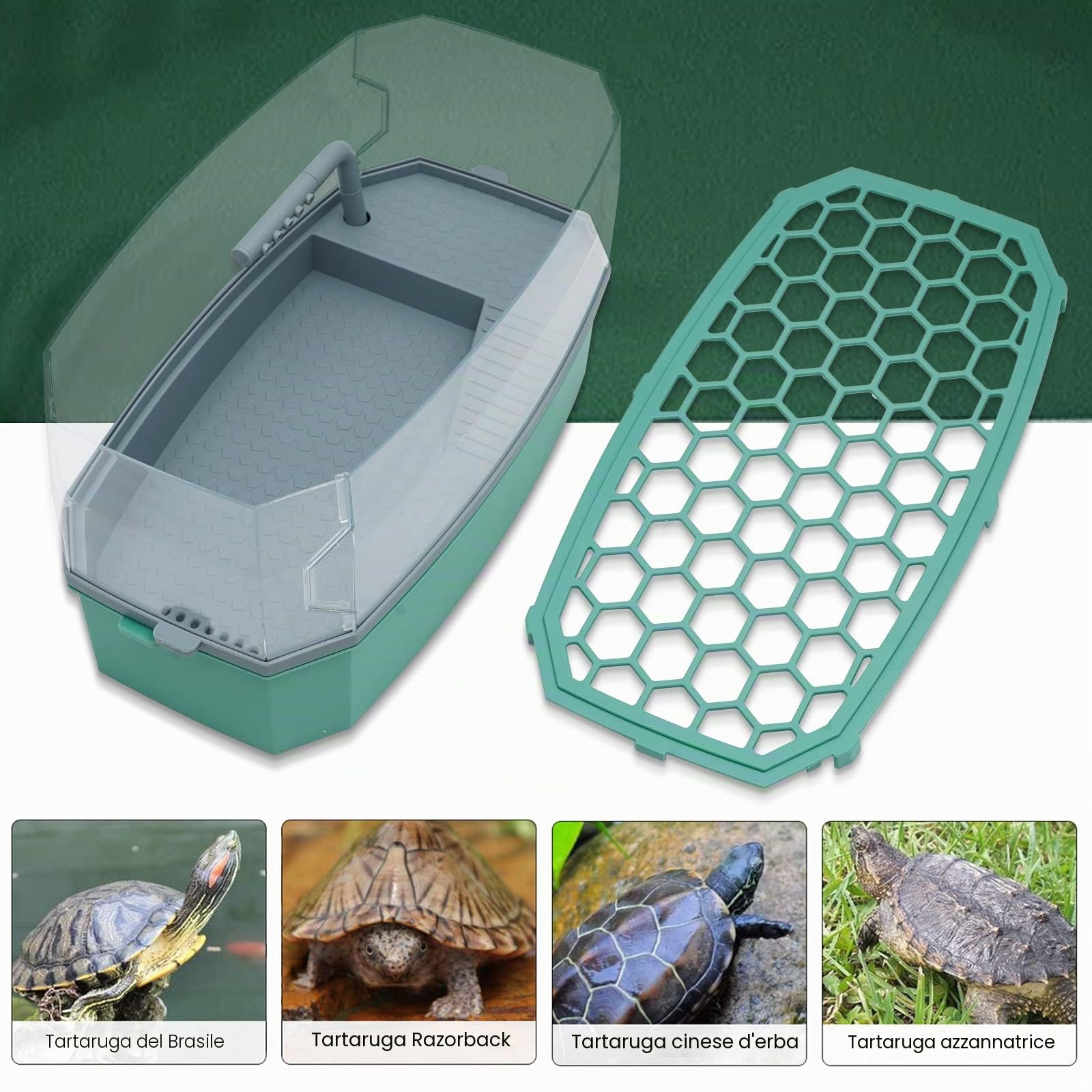 Turtle Tank Aquarium con Pompa Dell'acqua Reptile Habitat Turtle Tank Terrario Piattaforma di Crogiolarsi con Sistema Doccia Strato Filtrante