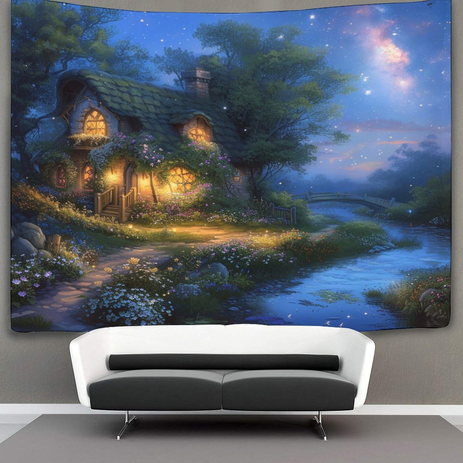NQHXLRUDC 3D Mountain Cottage Print Wall Blanket Home Decoration Bedding Poster Wall Art Tapestry Tapestry Wall Hanging Soft Polyester for Unisex Children Bedroom/Living Room/Dorm/Curtain 70cmx100cm