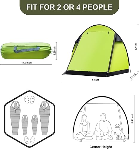 Miniatura 4 de Revolucionaria tienda ultraligera de un solo polo para 4 personas ventilación de doble puerta, diseño espacioso y solución económica para acampar,