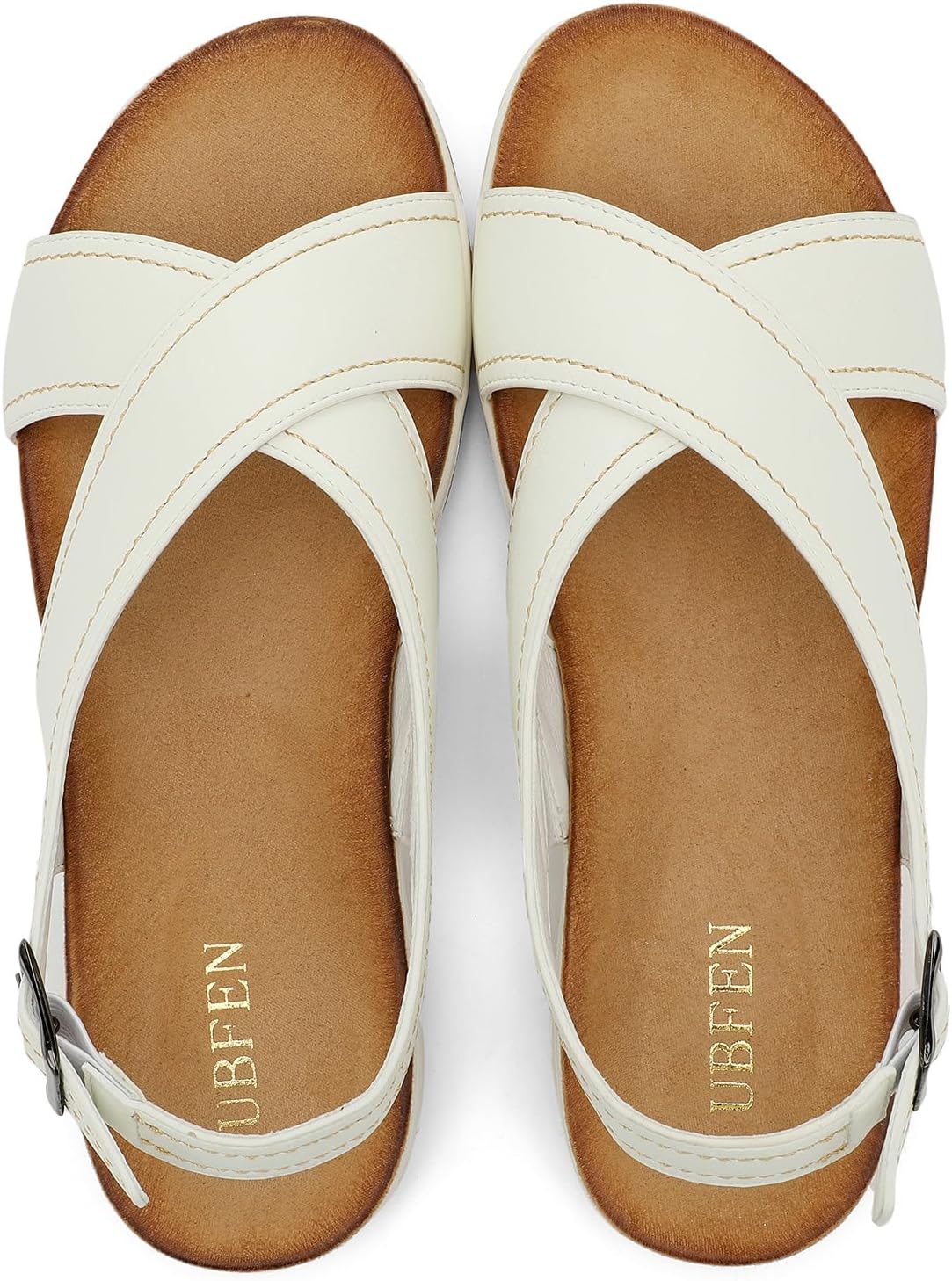 UBFEN Womens Flat Sandals Arch Support Open Toe Adjustable Slingback Cross Strap Dressy Casual Comfortable Summer Shoes 10 White