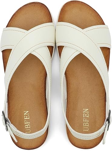 UBFEN Womens Flat Sandals Arch Support Open Toe Adjustable Slingback Cross Strap
