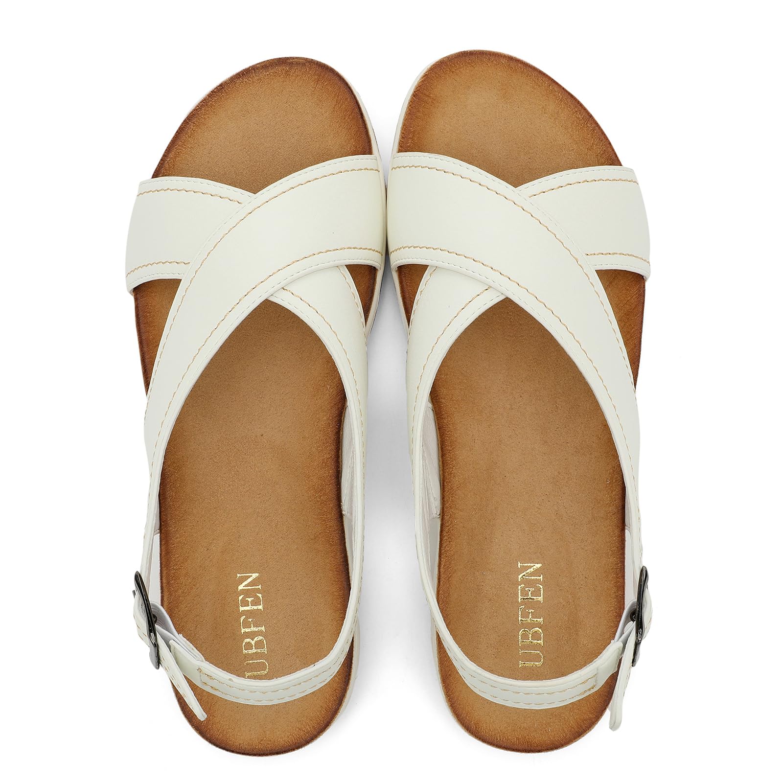 UBFEN Womens Flat Sandals Arch Support Open Toe Adjustable Slingback Cross Strap Dressy Casual Comfortable Summer Shoes 10.5 White