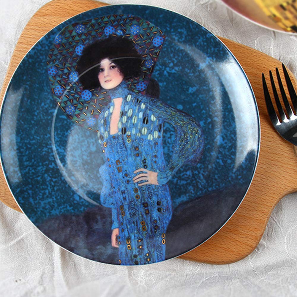 SHINING 8 Inch Creative Oil Painted Klimt System Bone China Dinner Plates Steak Fruits Dessert Dish Home Decor Tableware Soup Salad Plate (Emily)