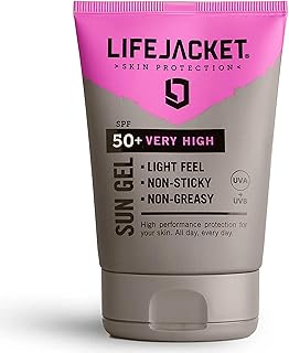 LifeJacket Sun Protection Gel SPF 50 UVA, UVA 5* Sun Cream/Sunscreen factor 50, Face + Body 100ml Lightweight, Non-greasy, Water resistant, Cruelty free, Clinically Approved for Sensitive & Dry Skin