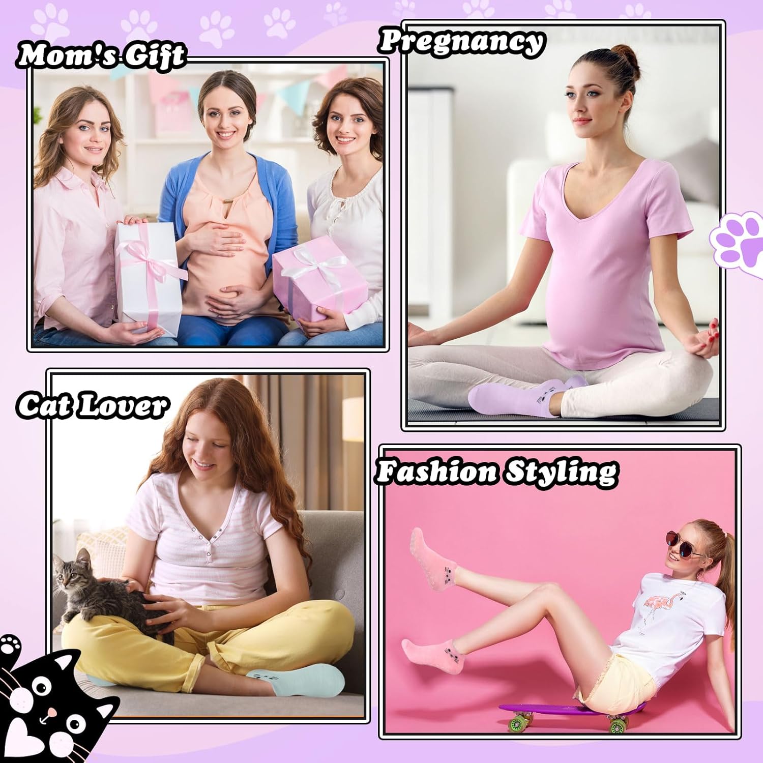 Geyoga 6 Pack Grip Cat Socks for Women Cute Yoga Cat Socks for Girls Non Slip Ankle Valentine Gift for Pilates Dance - Image 6