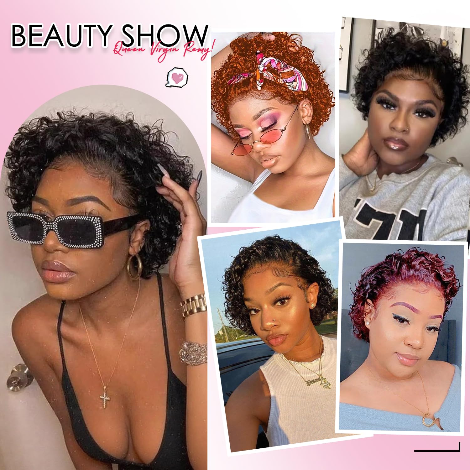 QUEEN VIRGIN REMY QVR Pixie Cut Wig 13x1 Short Curly Lace Front Human Hair HD Lace Pixie Human Hair Wigs for Black Women Glueless Wigs Ombre Honey Blonde T1B/27 Color