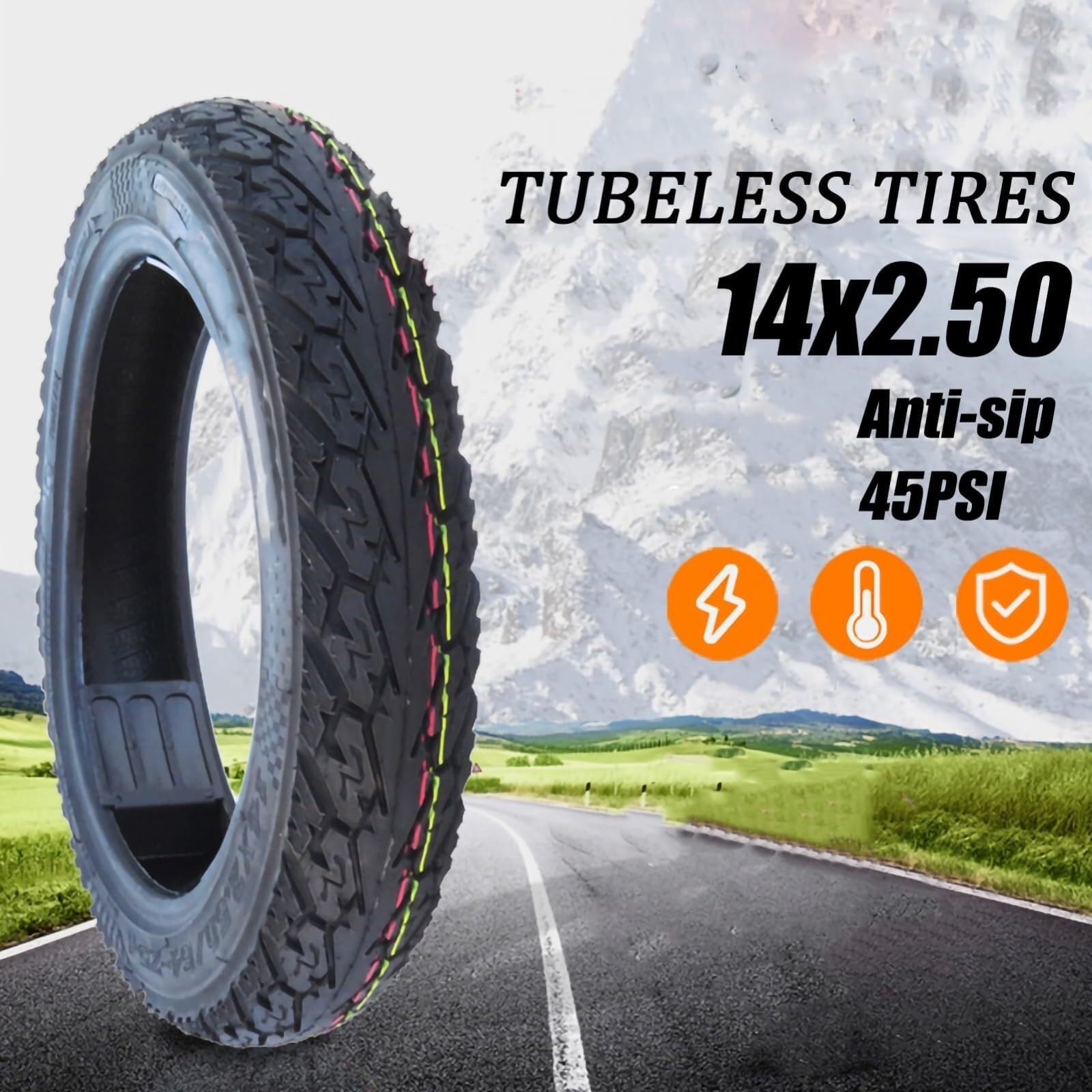 2PC 2.50-14 Neumático Tubeless Agarre Todo Tiempo, 2.50/14 6PR Dibujo Sprint, 2 50 14 Neumáticos 14 Pulgadas para Patinete Eléctrico Bici Plegable