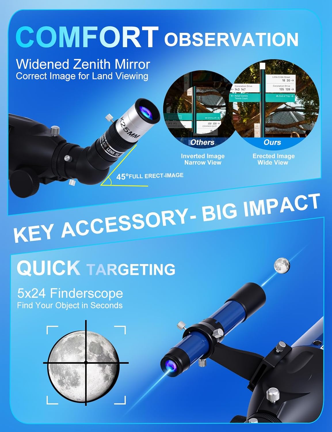 Telescope for Adults High Powered 90mm Aperture 800mm,Refractor Telescopes for Astronomy Beginners with AZ Mount Tripod,Phone Adapter,Carry Bag (80090blue) - Image 9