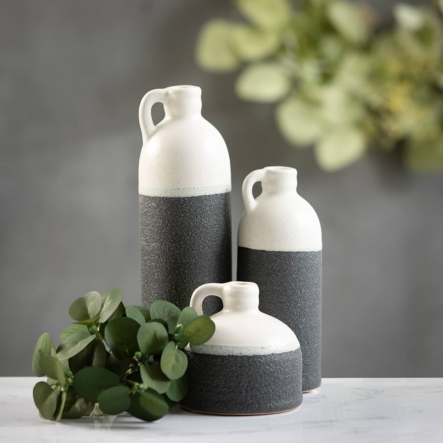 FRGMT M'Quve's Vase Black White セット Set of Two Squat & Oblong Vertical | Aria Home - Luxury