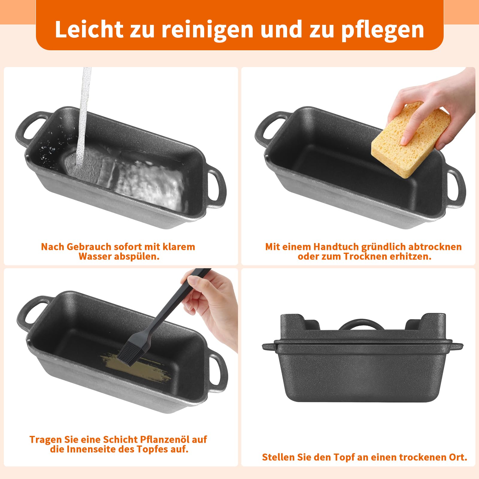 Illidan Gusseisen Brotbackform mit Deckel, 2-in-1 Broodbakvormen Voor Brood,Rechteckig Sauerteig Brotbacktopf - Gusseiserner Topf für Küche Ofen Camping Formen für Brotlaibe