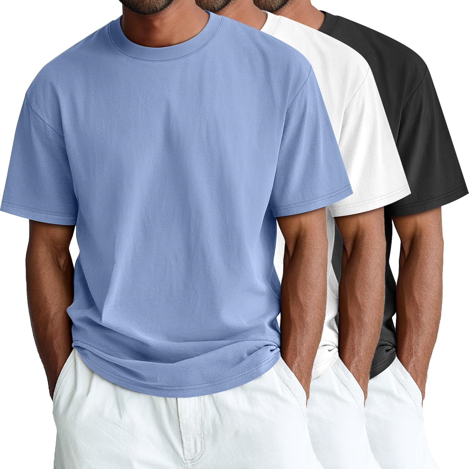 Ficerd 3 Pack Men's Big and Tall Shirts Short Sleeve Cotton Tee Crew Neck Basic Casual Top Loose Fit Summer T Shirts