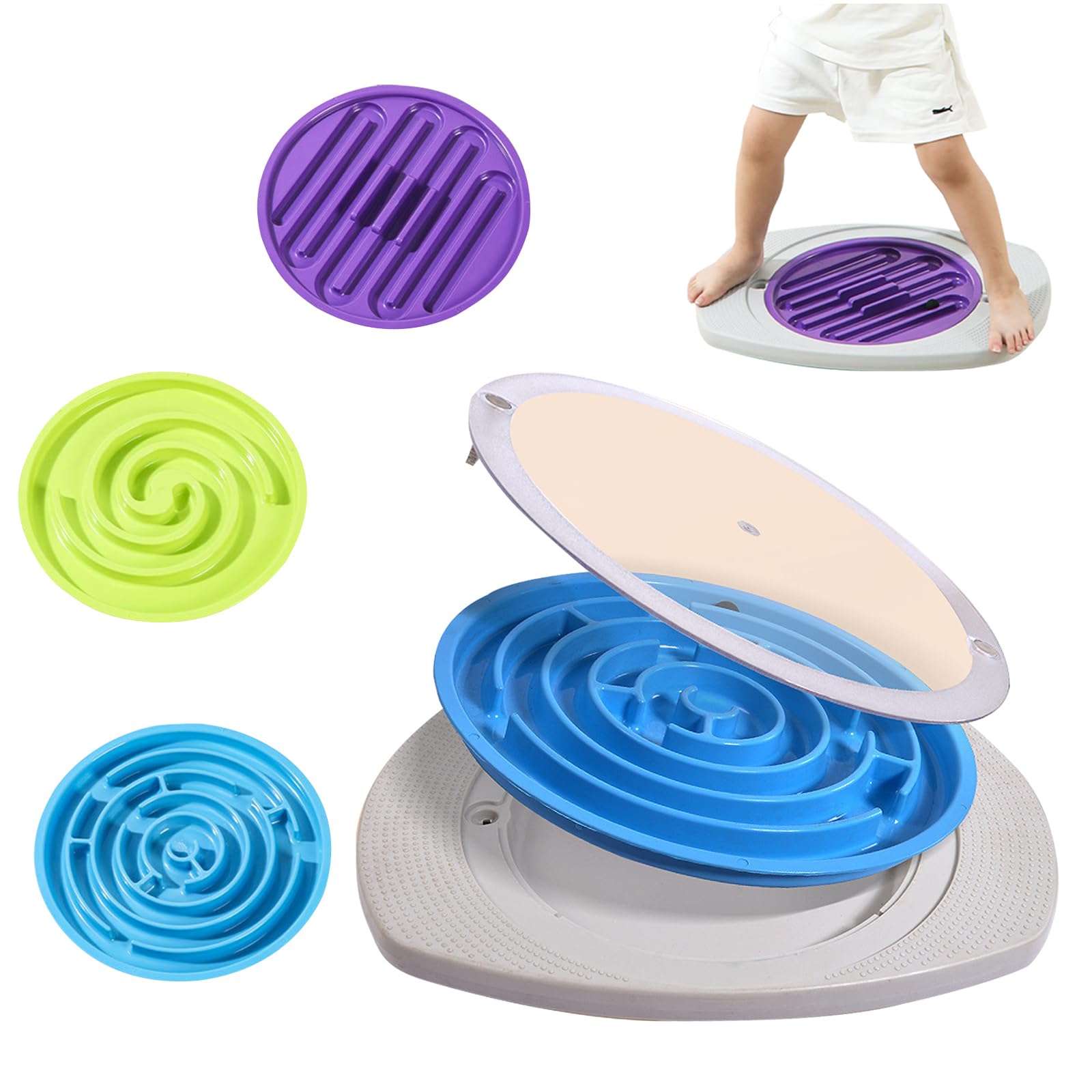Balance Board Maze,Swing Maze Balance Board with 3 Interchangeable Turntables and 2 Balls for Exercise,Physical Therapy and Recreation